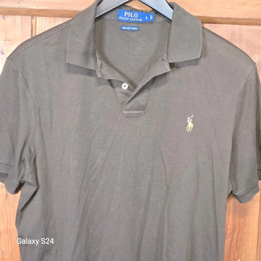 Polo Ralph Lauren Mens Pima Soft Touch Short Sleeve Polo Shirt Size L Brown‎